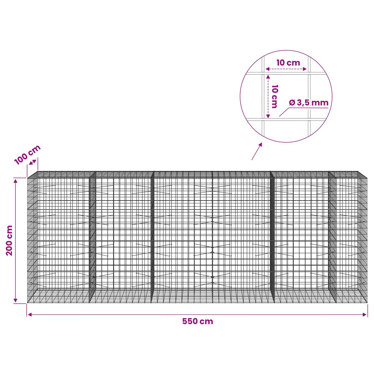Gabion with 3.5 mm Wire and 10x10 cm Mesh 550x100x200 cm