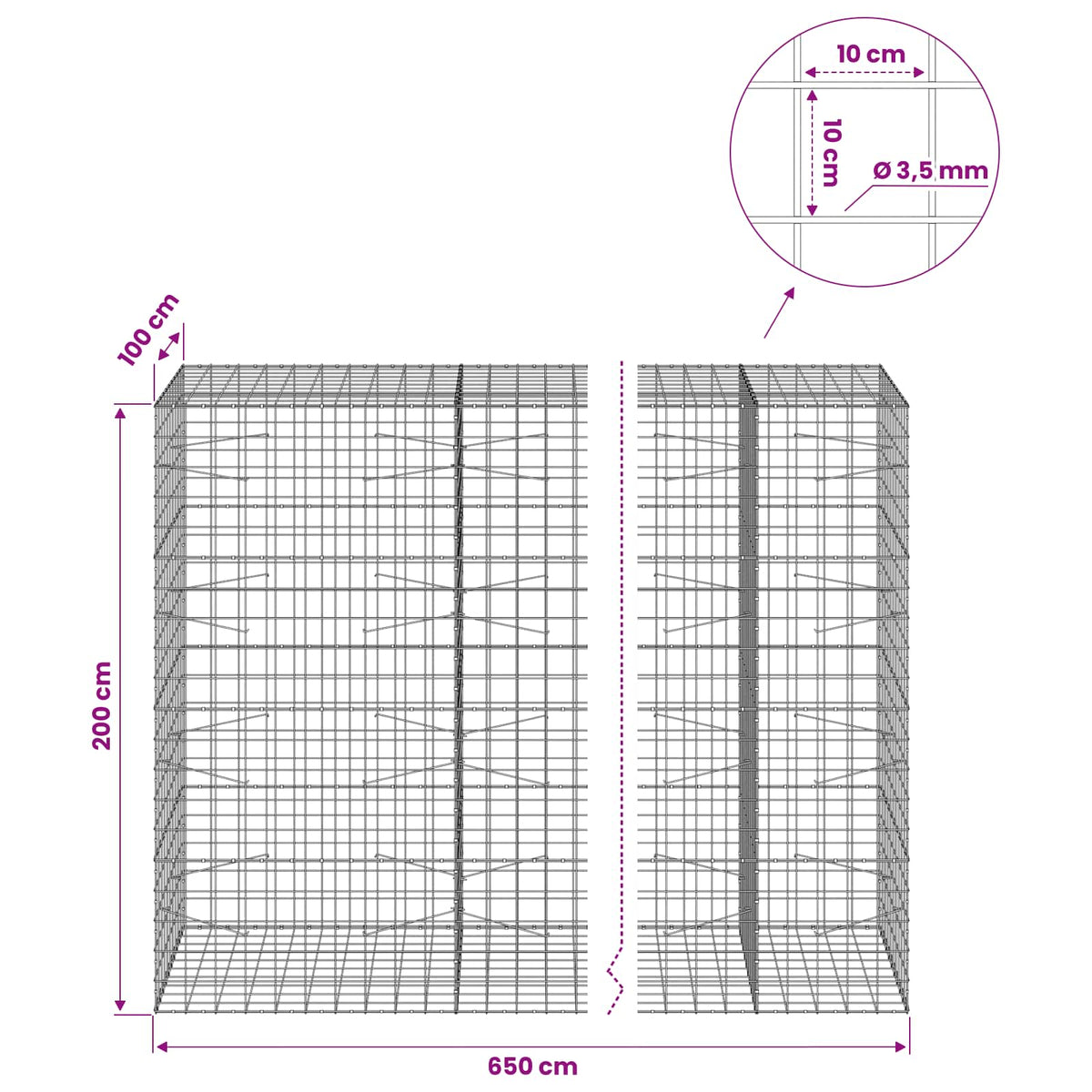Gabion with 3.5 mm Wire and 10x10 cm Mesh 650x100x200 cm