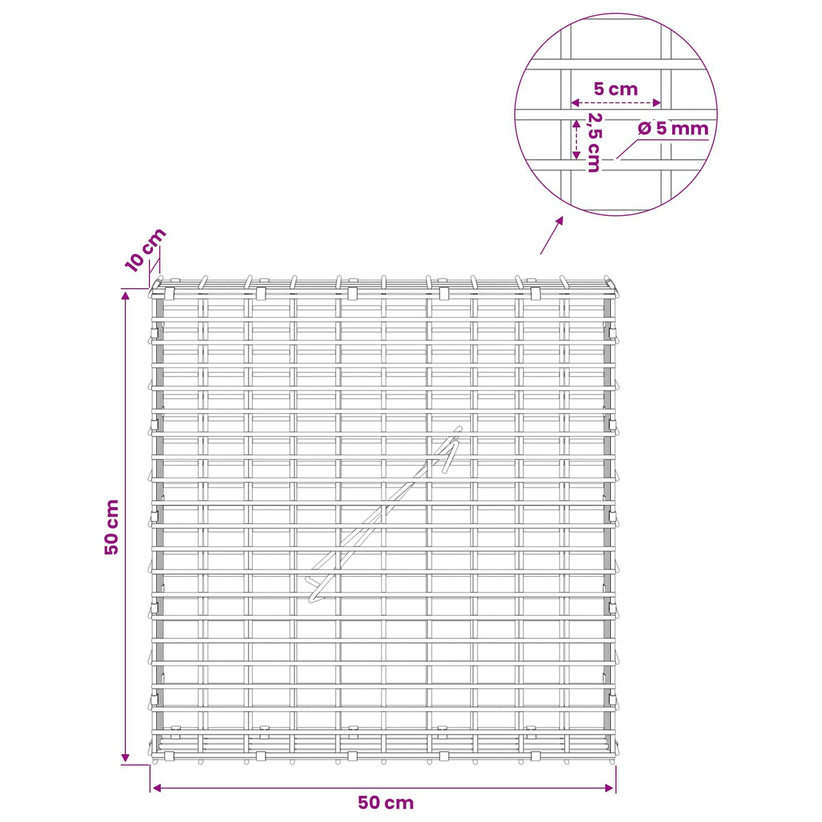 Gabion with 5 mm Wire and 5x2.5 cm Mesh 50x10x50 cm
