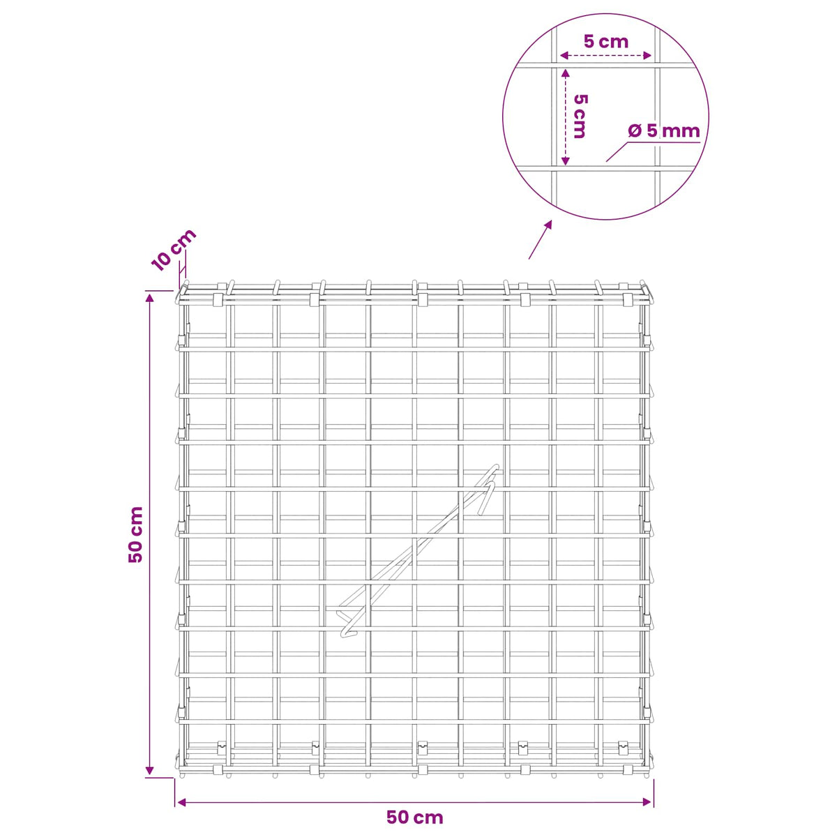 Gabion with 5 mm Wire and 5x5 cm Mesh 50x10x50 cm