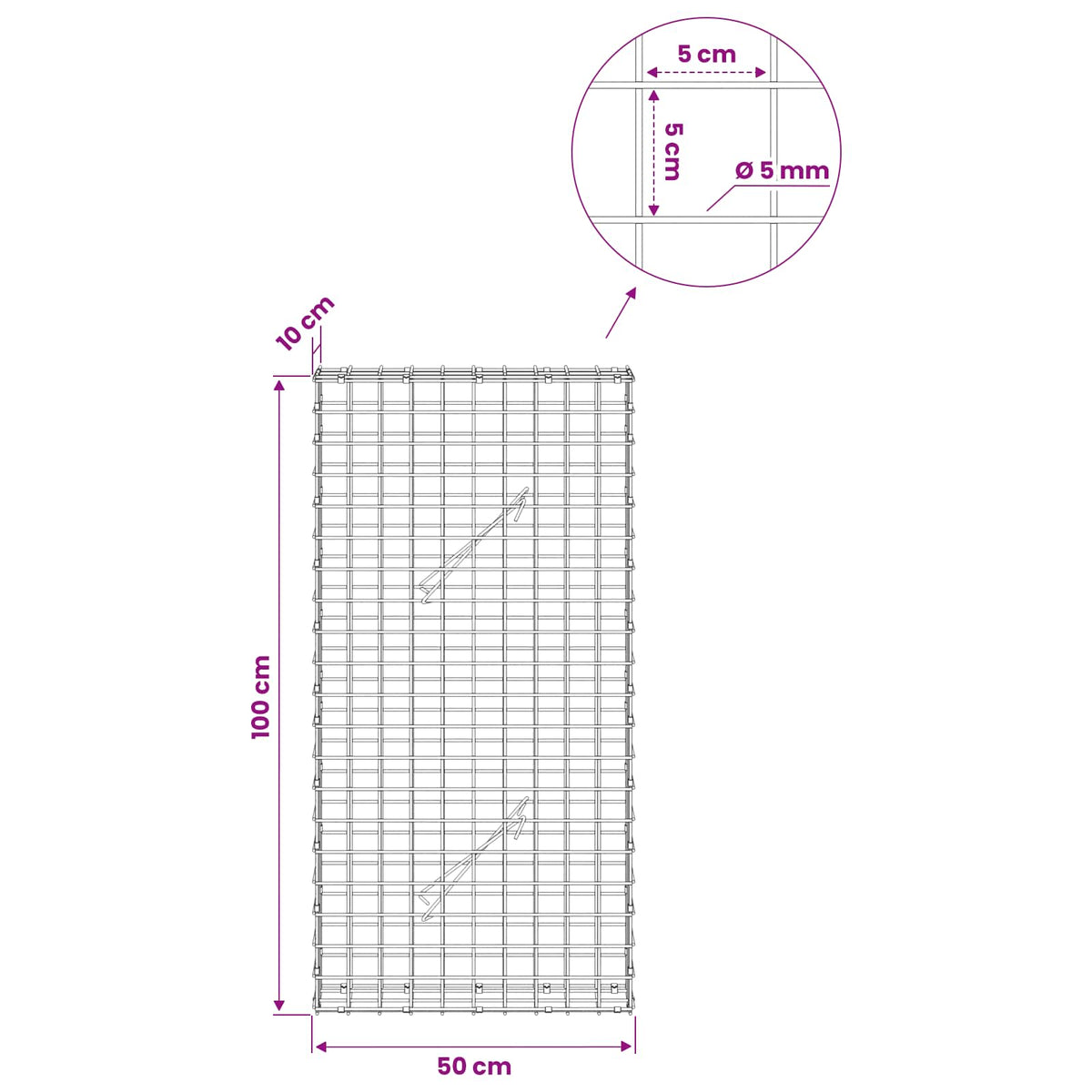 Gabion with 5 mm Wire and 5x5 cm Mesh 50x10x100 cm