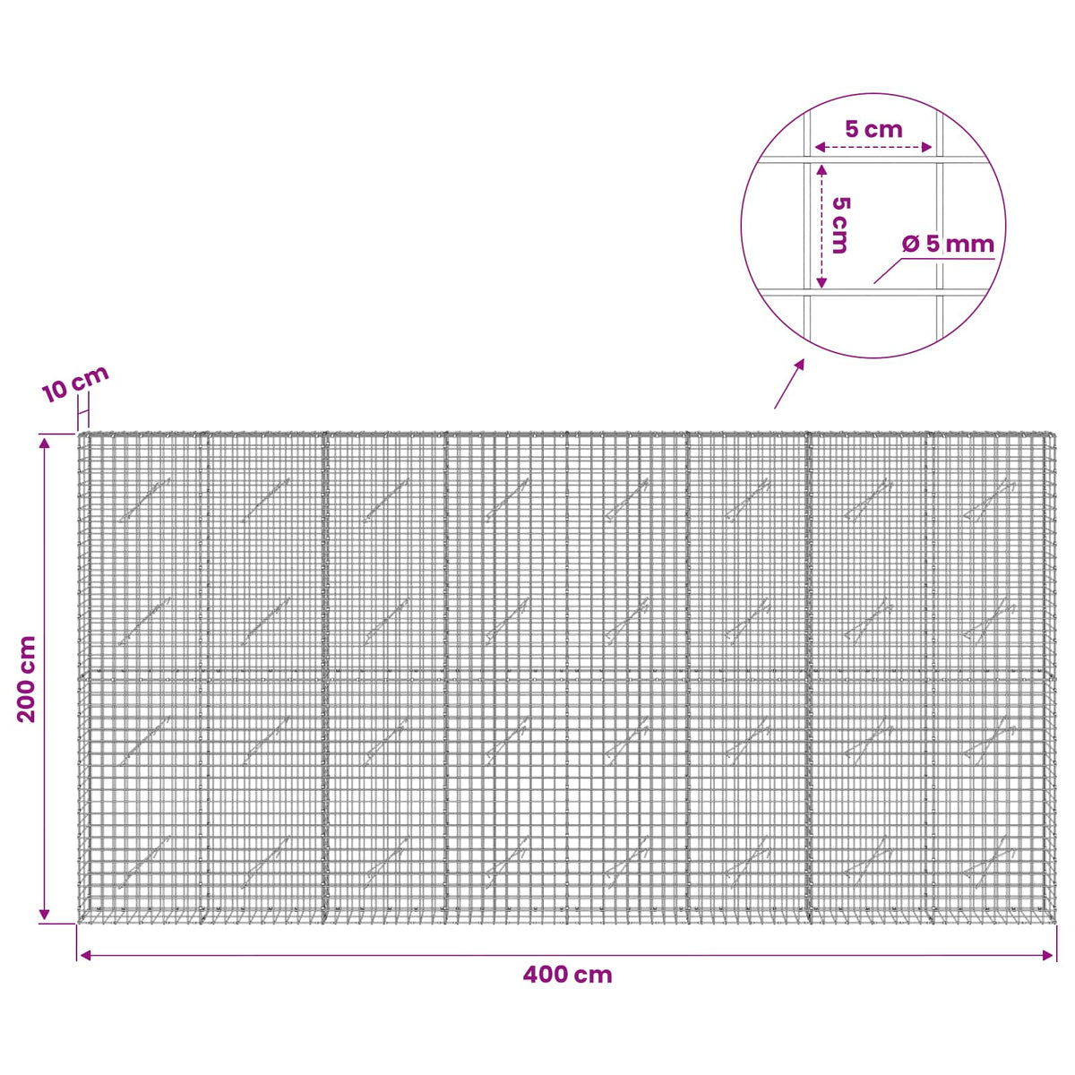 Gabion with 5 mm Wire and 5x5 cm Mesh 400x10x200 cm