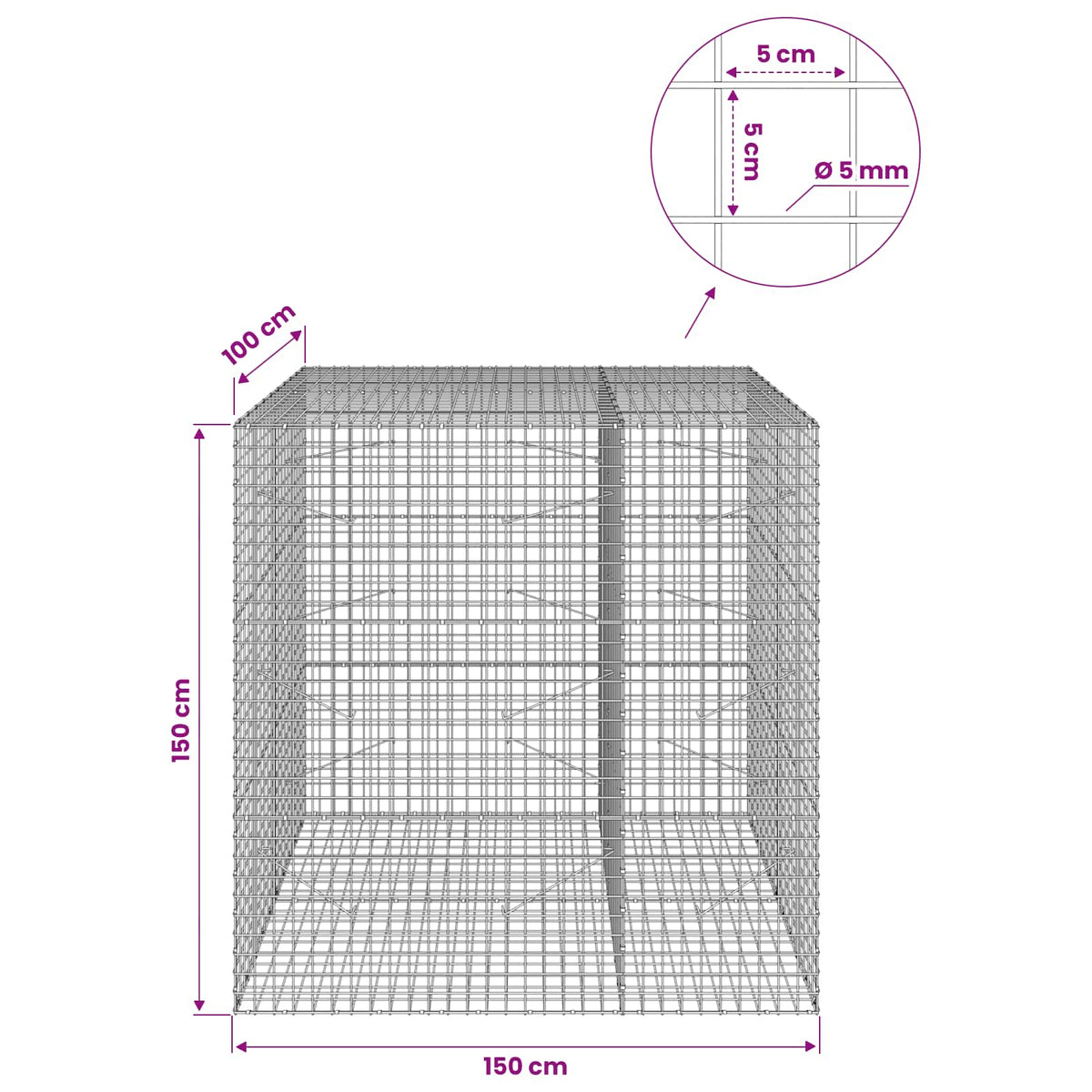 Gabion with 5 mm Wire and 5x5 cm Mesh 150x100x150 cm