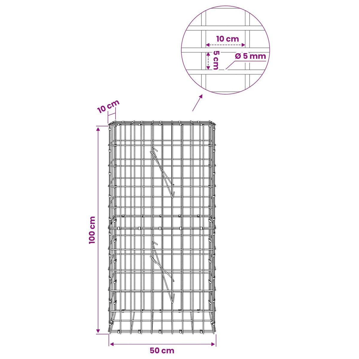 Gabion with 5 mm Wire and 5x10 cm Mesh 50x10x100 cm