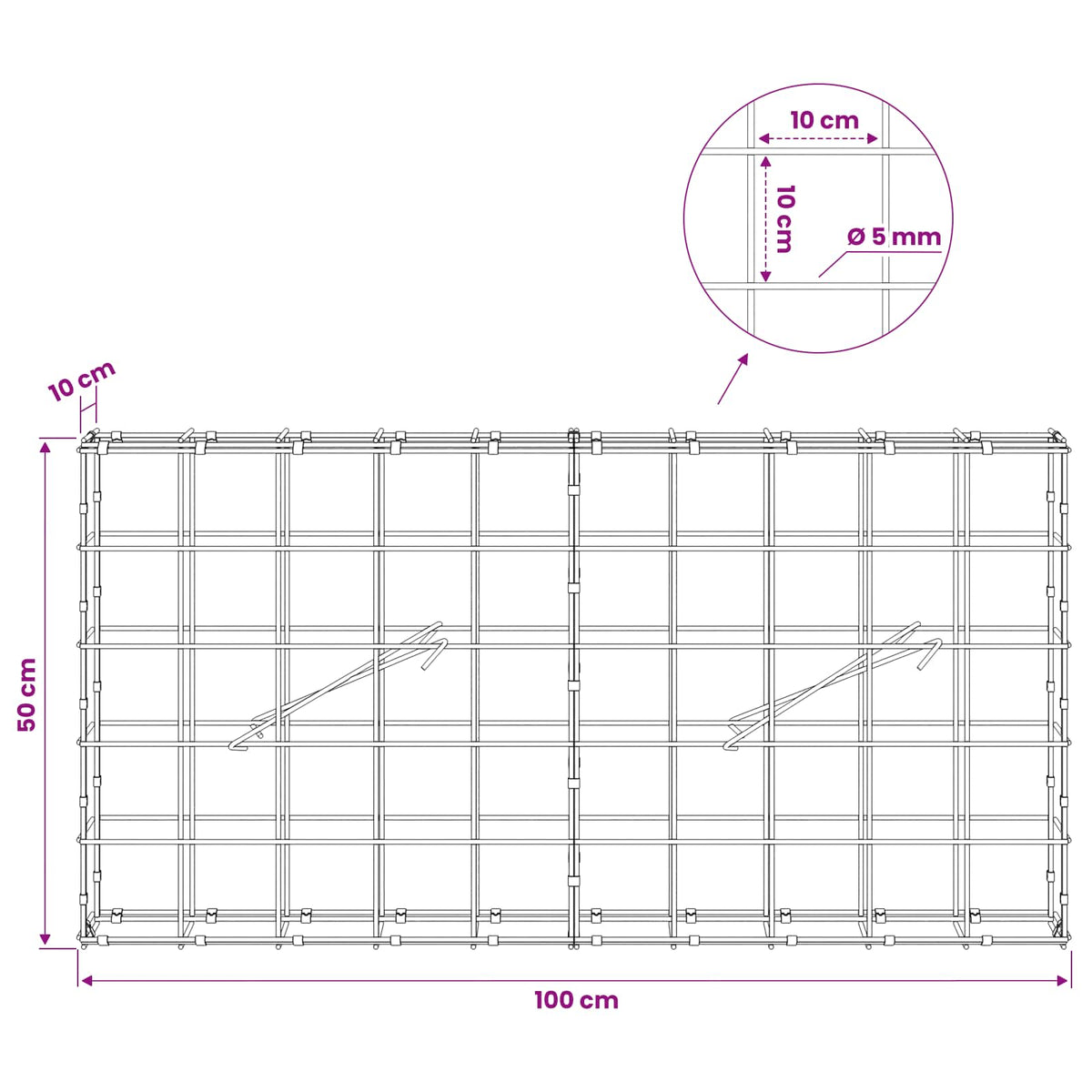 Gabion with 5 mm Wire and 10x10 cm Mesh 100x10x50 cm
