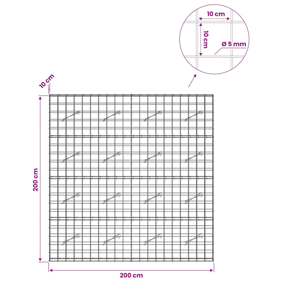 Gabion with 5 mm Wire and 10x10 cm Mesh 200x10x200 cm