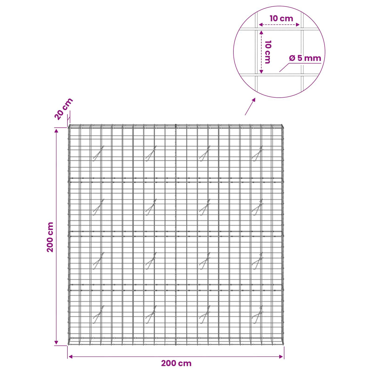 Gabion with 5 mm Wire and 10x10 cm Mesh 200x20x200 cm
