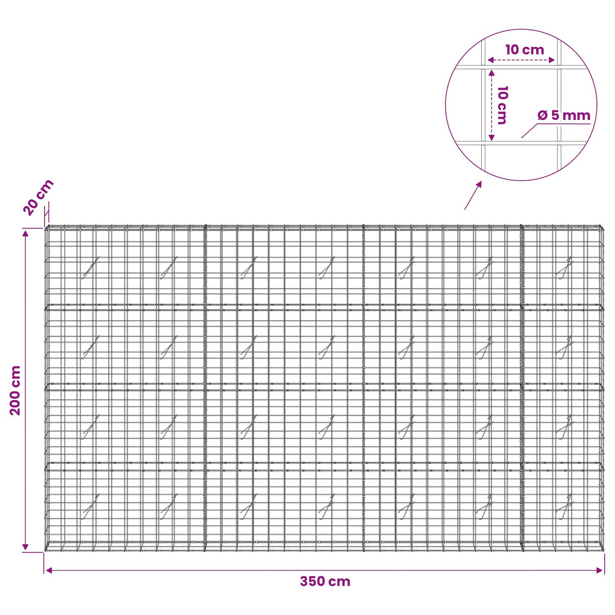 Gabion with 5 mm Wire and 10x10 cm Mesh 350x20x200 cm