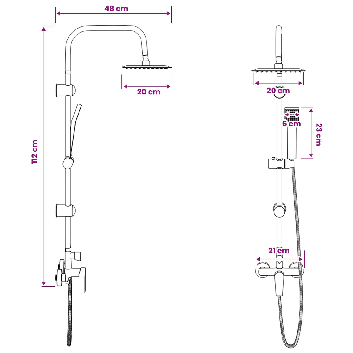 Shower System Chrome Stainless Steel 21 x 48 x 112 cm