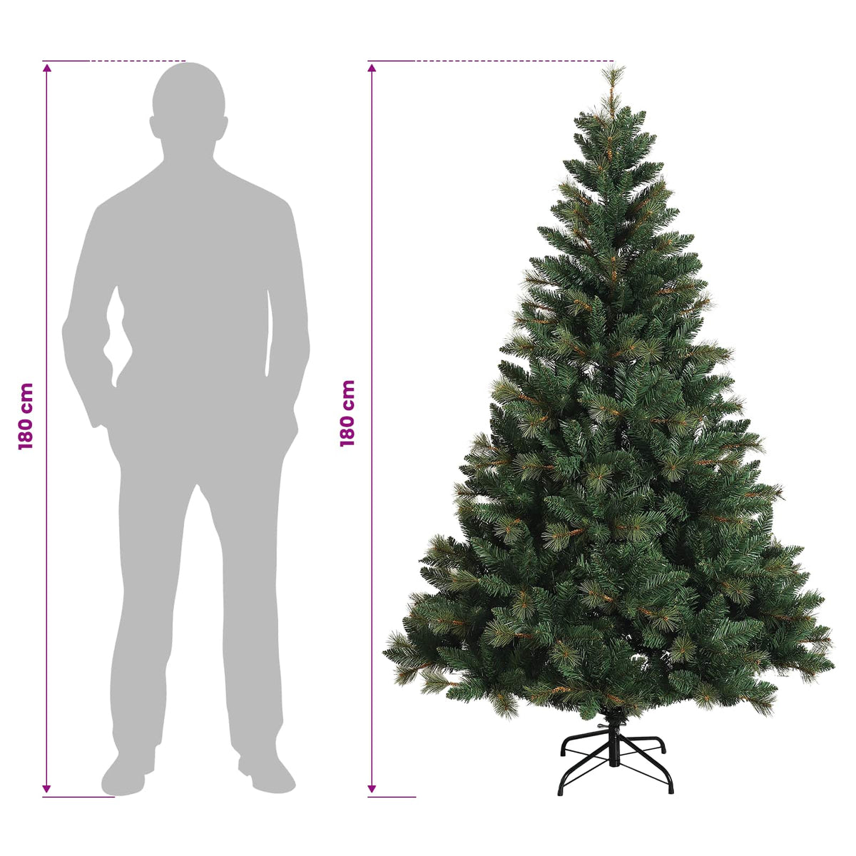 Artificial Hinged Christmas Tree 180 cm PVC and Metal Green