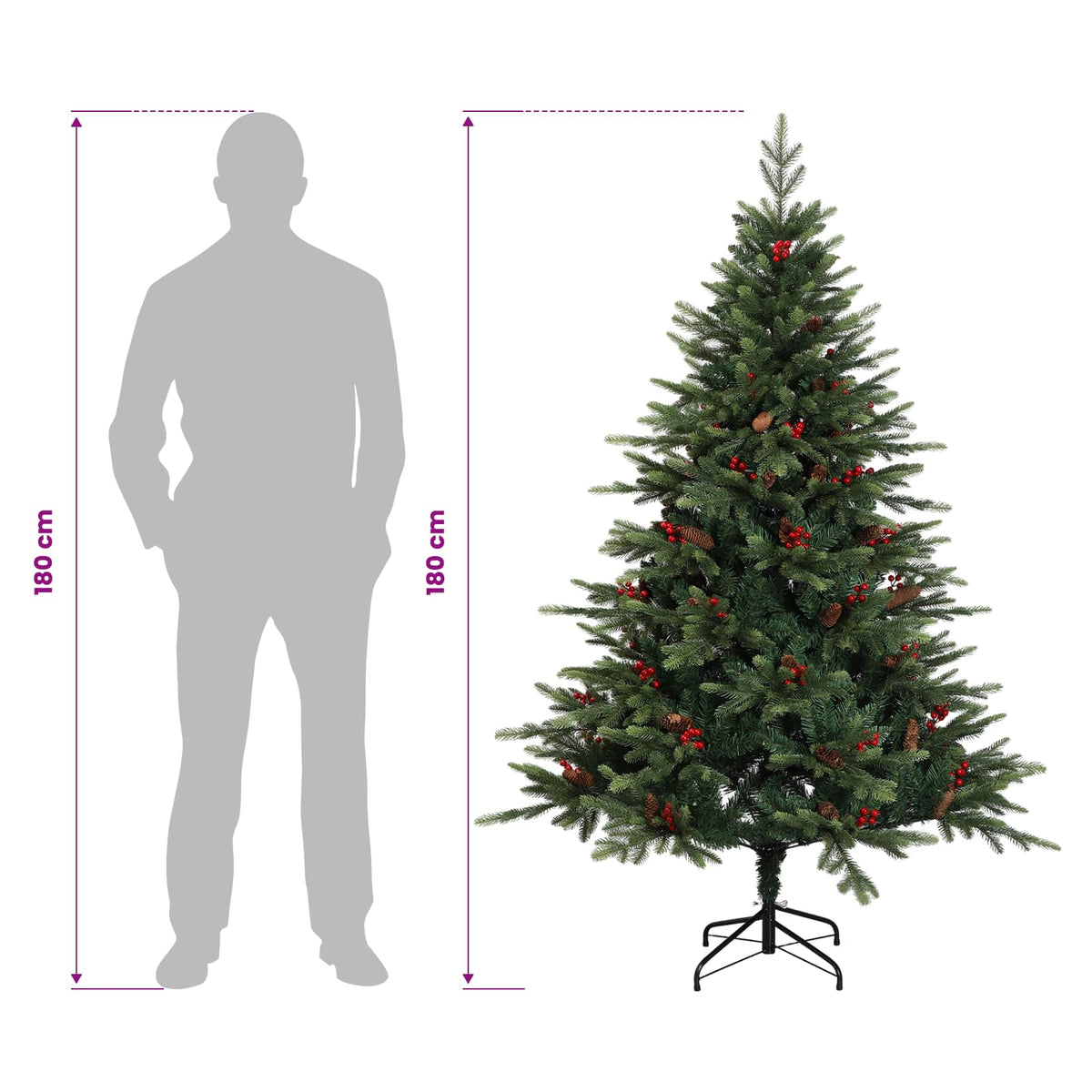 Artificial Hinged Christmas Tree 180 cm PVC and Metal Green