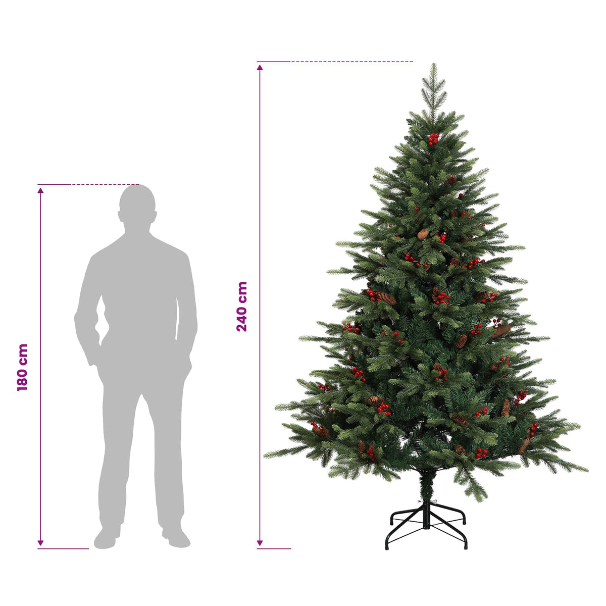 Artificial Hinged Christmas Tree 240 cm PVC and Metal Green