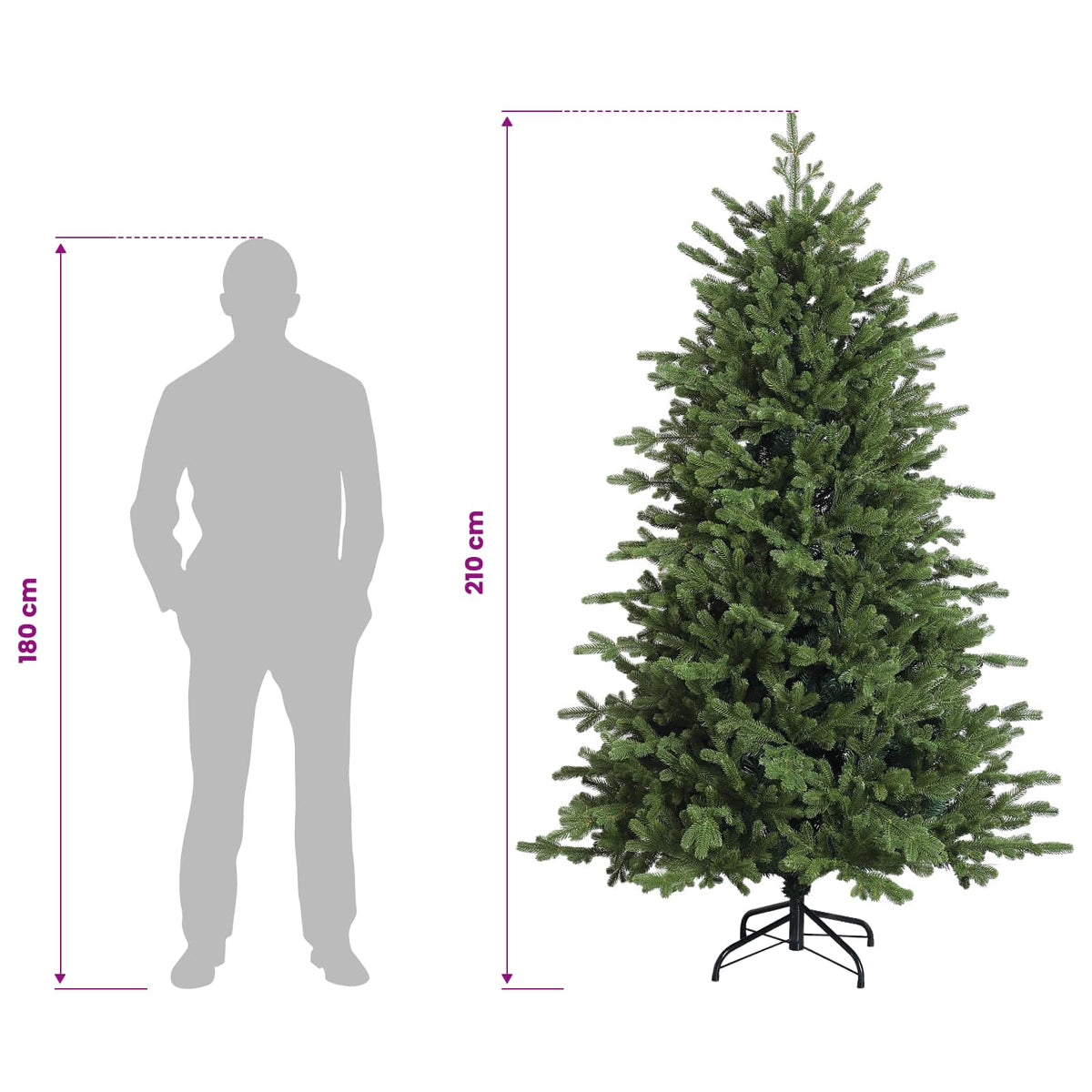 Artificial Hinged Christmas Tree 210 cm PVC and Metal Green