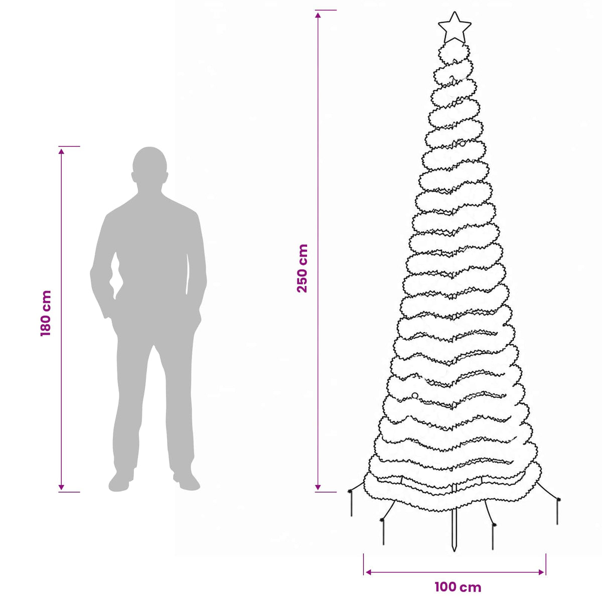 LED Tinsel Christmas Tree with Spike EKENAS 250 cm 370 LEDs