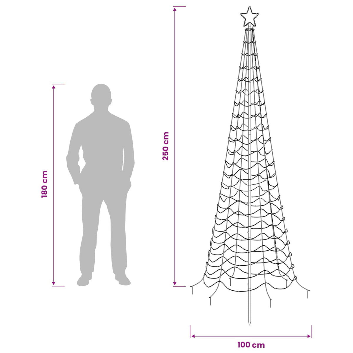 LED Spiral Christmas Tree with Spike EKENAS 250 cm 370 LEDs