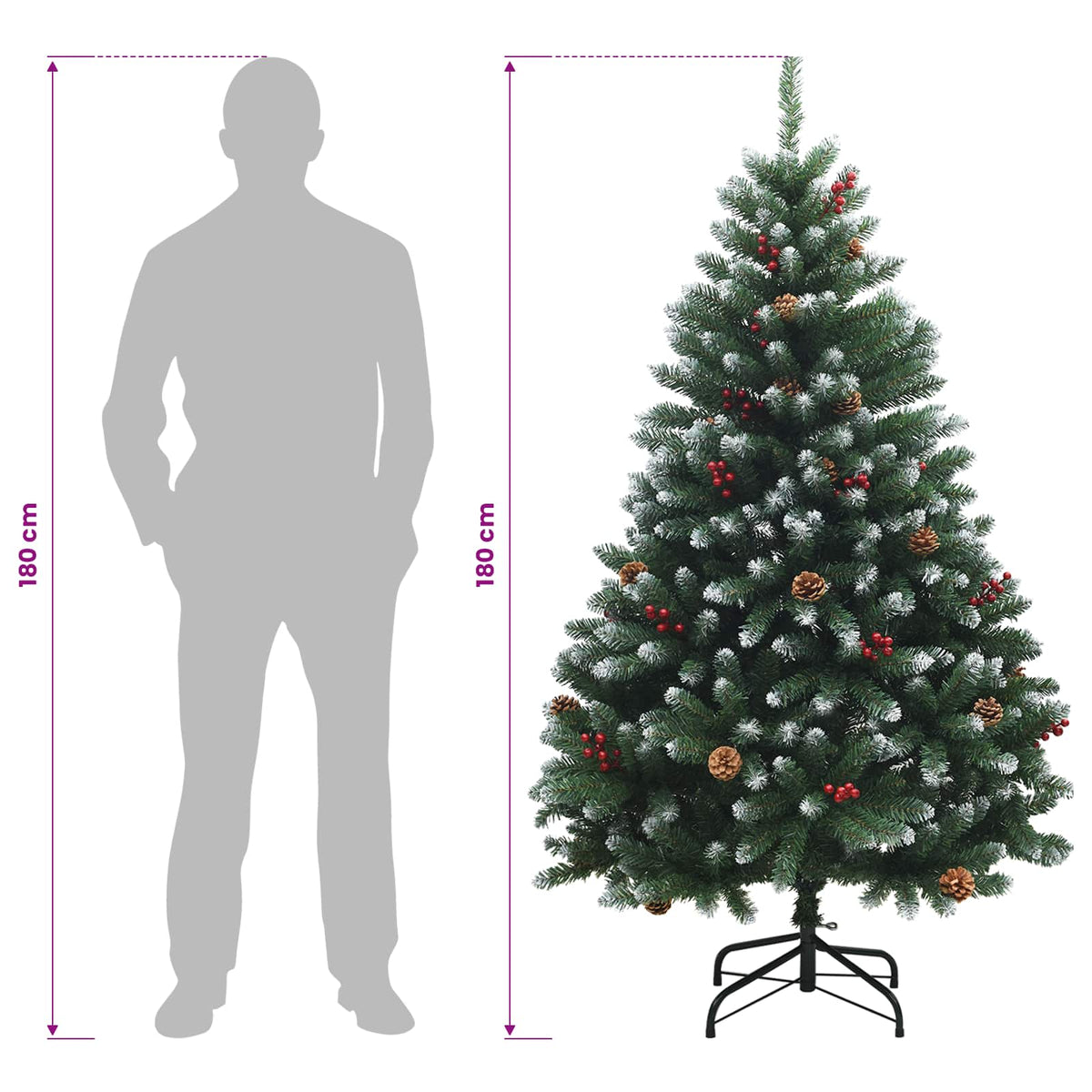 Artificial Hinged Christmas Tree 180 cm PVC Green and White