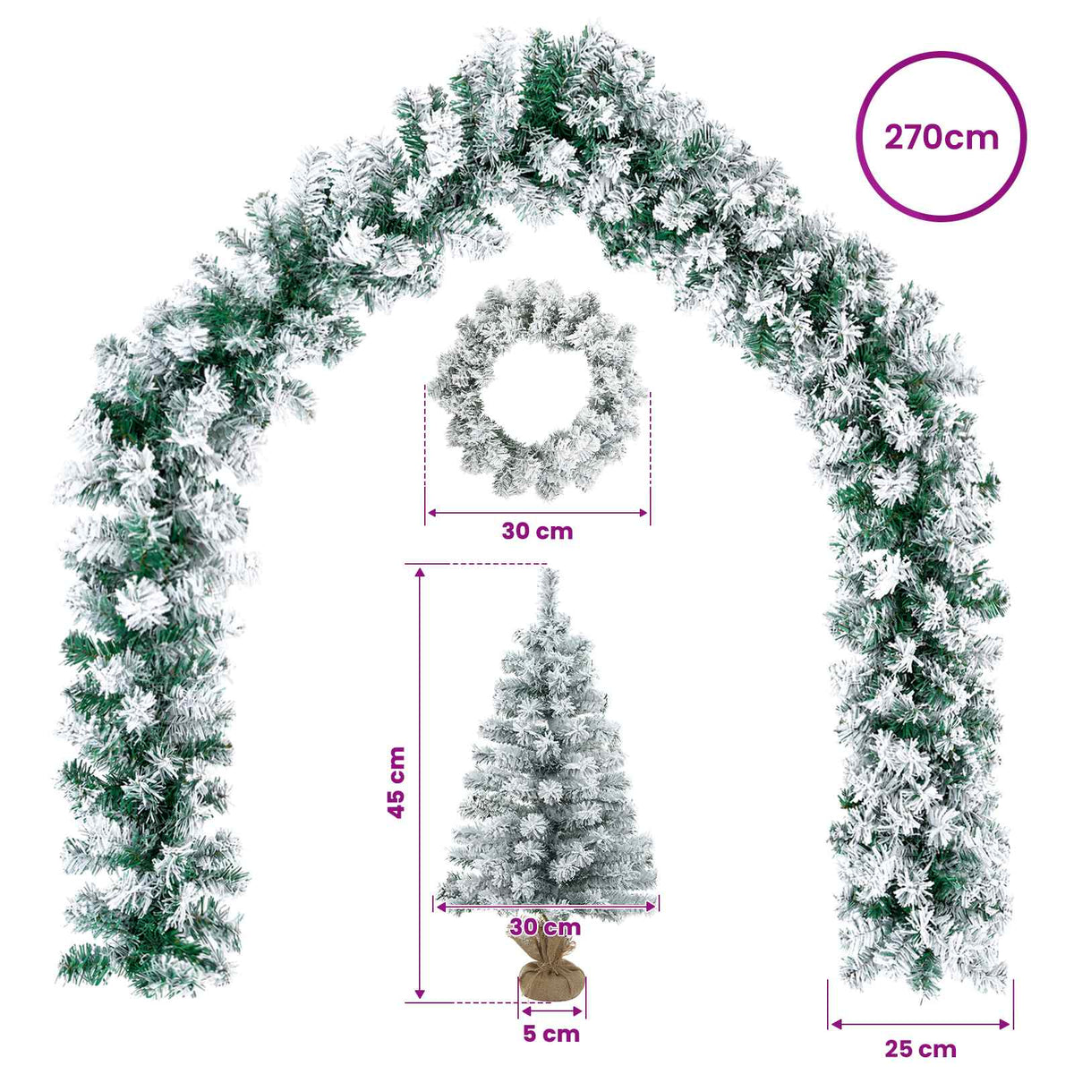 Mini Christmas Tree Set 45 cm PVC Green and White