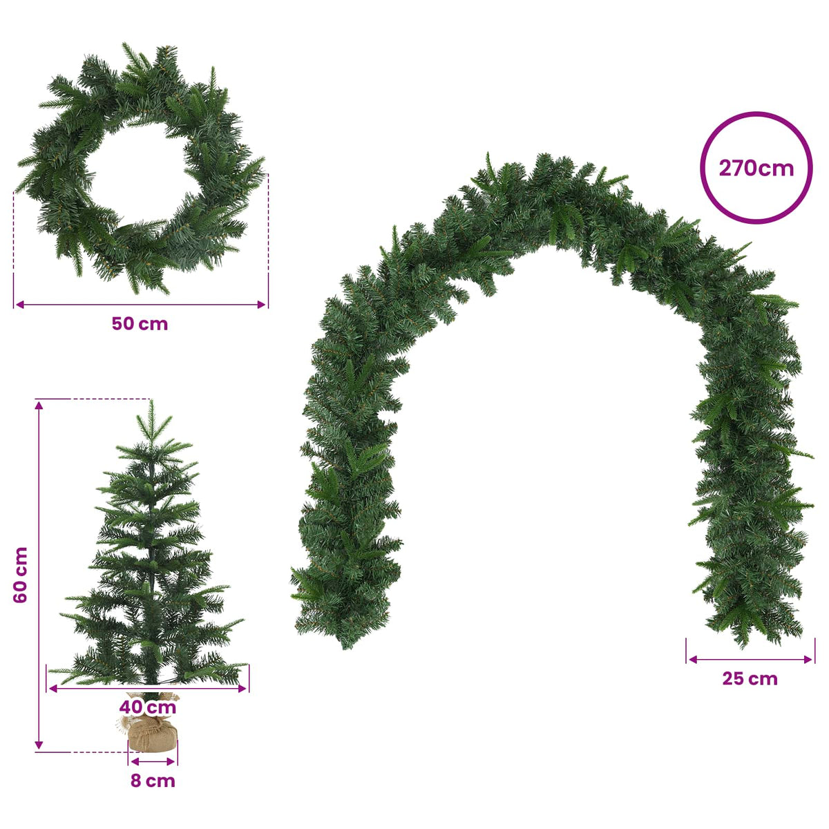 Mini Christmas Tree Set 60 cm PVC and PE Green