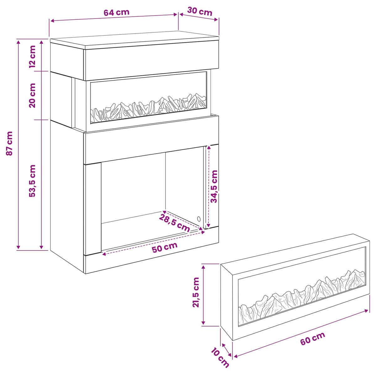Electric Fireplace Concrete 64 x 30 x 87 cm Engineered wood