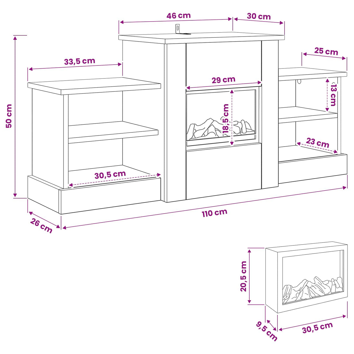 Electric Fireplace Sonoma 110 x 30 x 50 cm Engineered wood