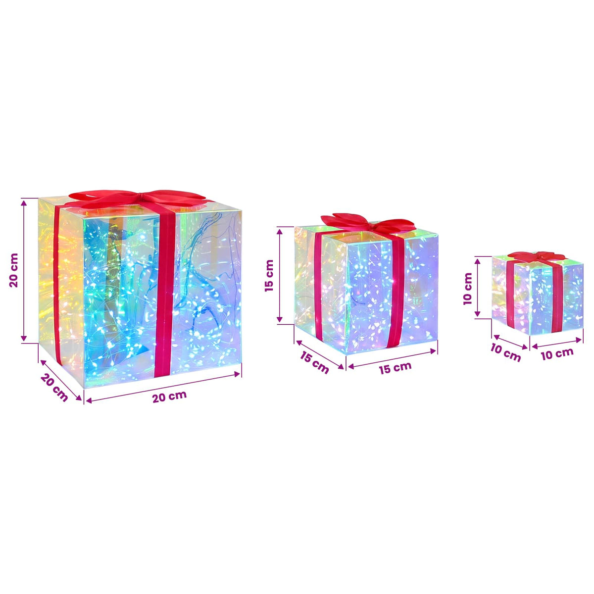 Prismatic Iridescent LED Gift Box 3 pcs Multicolour
