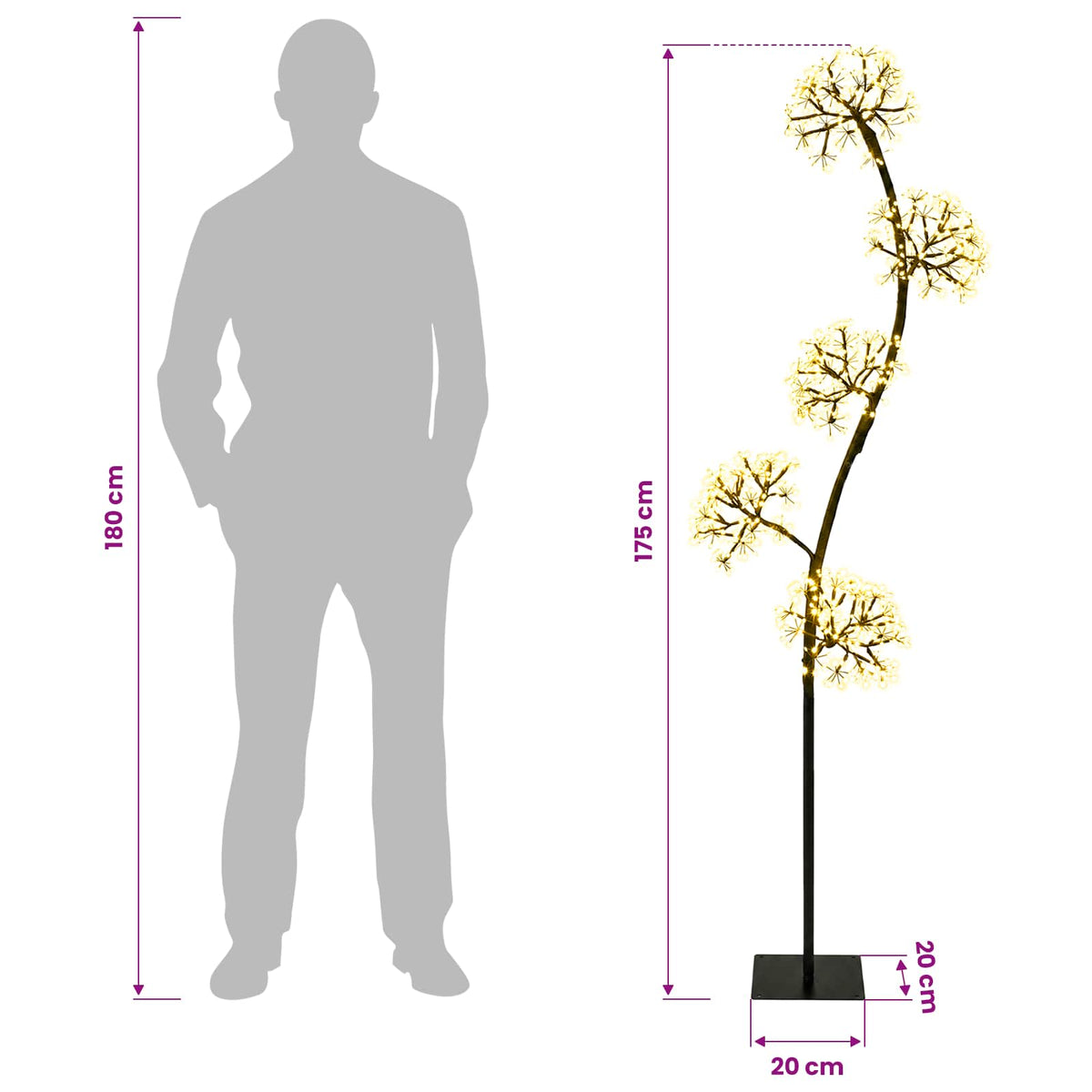 S-Shape LED Christmas Tree Black 20 x 20 x 175 cm Steel