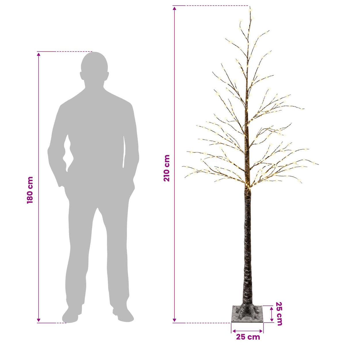 Snow-Covered LED Christmas Tree Brown 25 x 25 x 210 cm Plastic