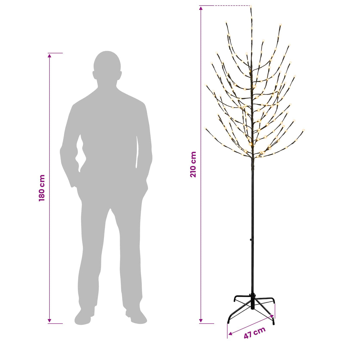 LED Christmas Tree Black 47 x 210 cm Steel 180 LEDs