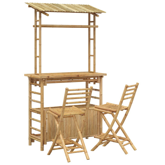 Outdoor Bar Table and Stools 3 pcs 2-Seaters Natural Bamboo Outdoor Bar Table and Stools 3 pcs 2-Seaters Natural Bamboo