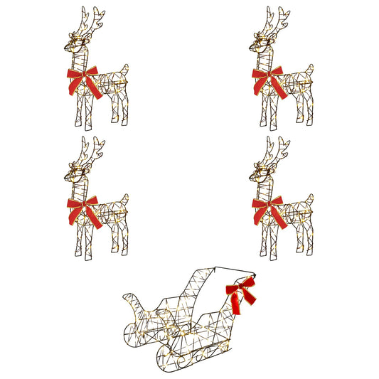 Christmas Reindeer with sleigh 5 pcs 580 LEDs Warm White Christmas Reindeer with sleigh 5 pcs 580 LEDs Warm White