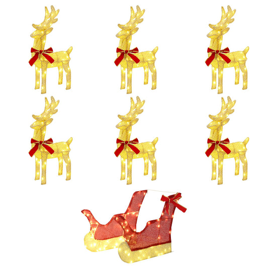 Christmas Reindeer with sleigh 7 pcs 320 LEDs Warm White Christmas Reindeer with sleigh 7 pcs 320 LEDs Warm White