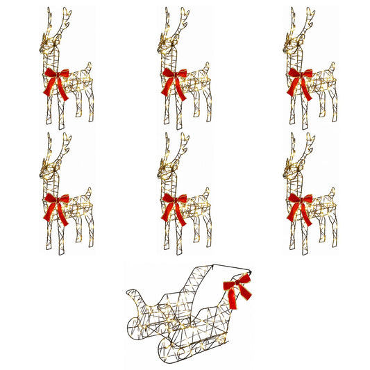Christmas Reindeer with sleigh 7 pcs 760 LEDs Warm White Christmas Reindeer with sleigh 7 pcs 760 LEDs Warm White