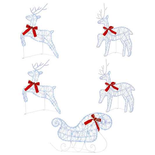 Christmas Reindeer with sleigh 5 pcs 100 LEDs Blue Christmas Reindeer with sleigh 5 pcs 100 LEDs Blue