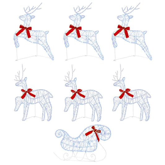 Christmas Reindeer with sleigh 7 pcs 140 LEDs Blue Christmas Reindeer with sleigh 7 pcs 140 LEDs Blue