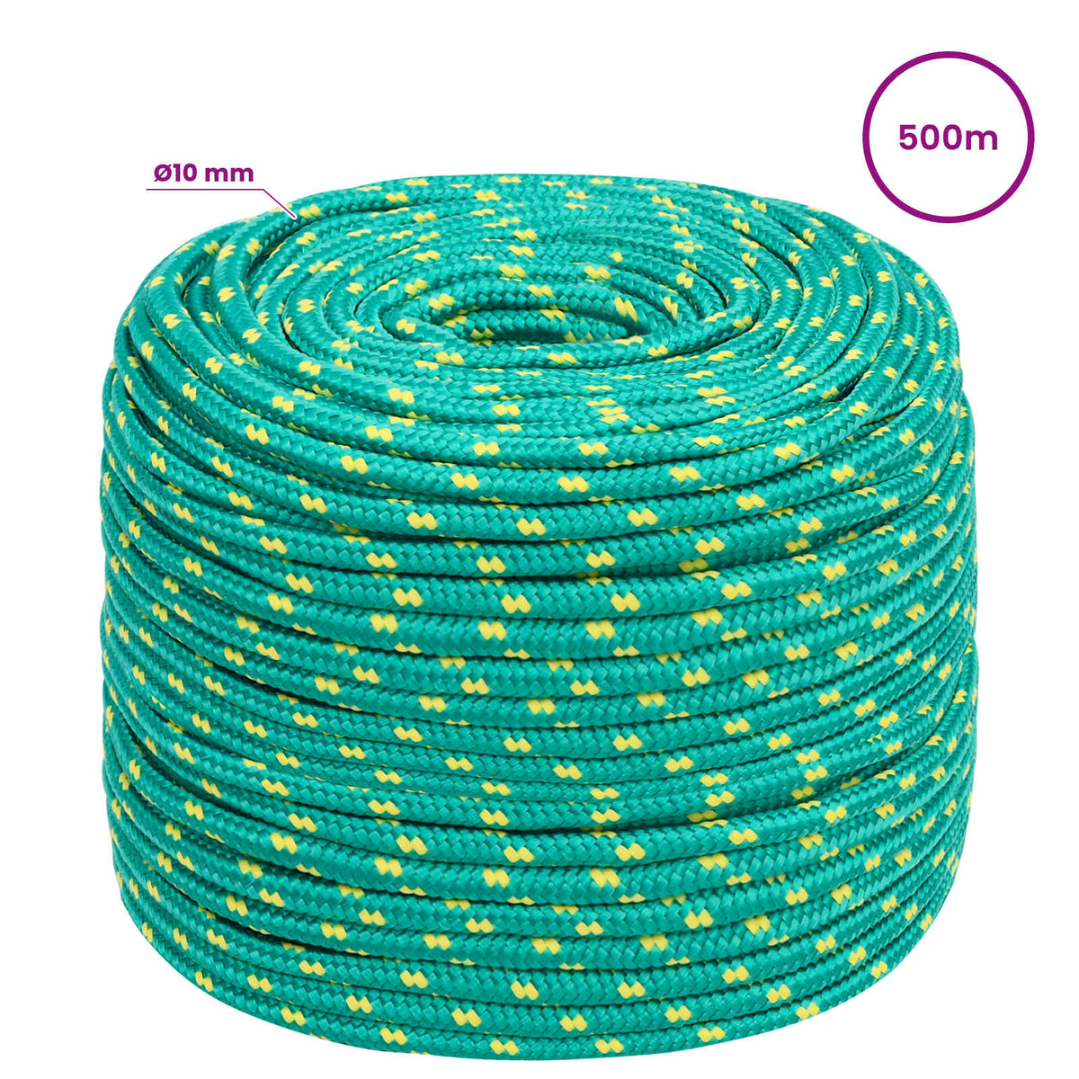 Multipurpose Utility Rope 10 mm 500 m Green PP 645 kg Max Load