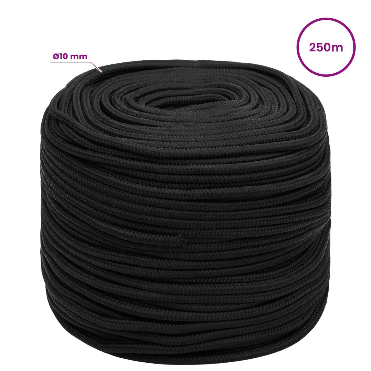 Multipurpose Utility Rope 10 mm 250 m Black PP 645 kg Max Load