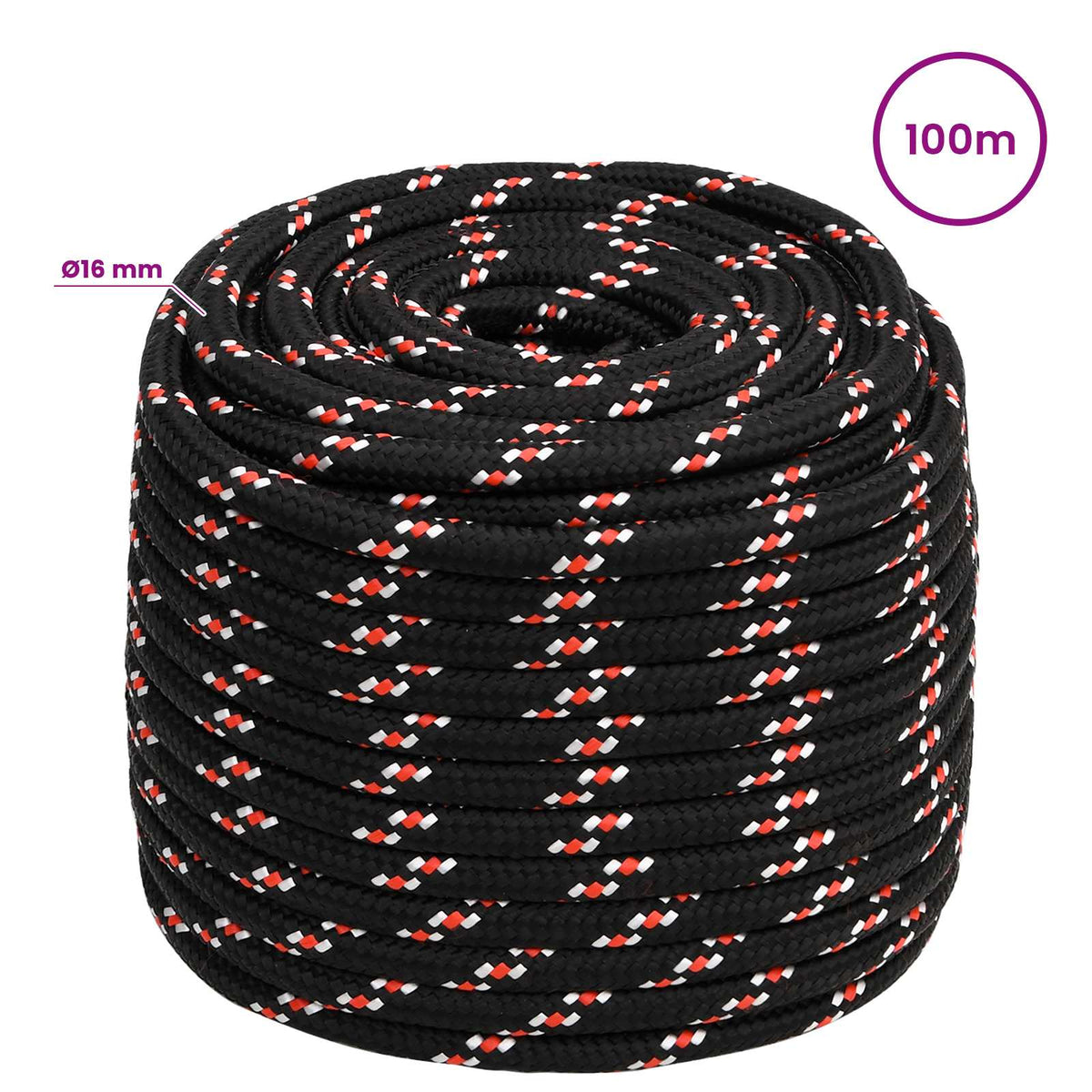 Multipurpose Utility Rope 16 mm 100 m Black and Red PP