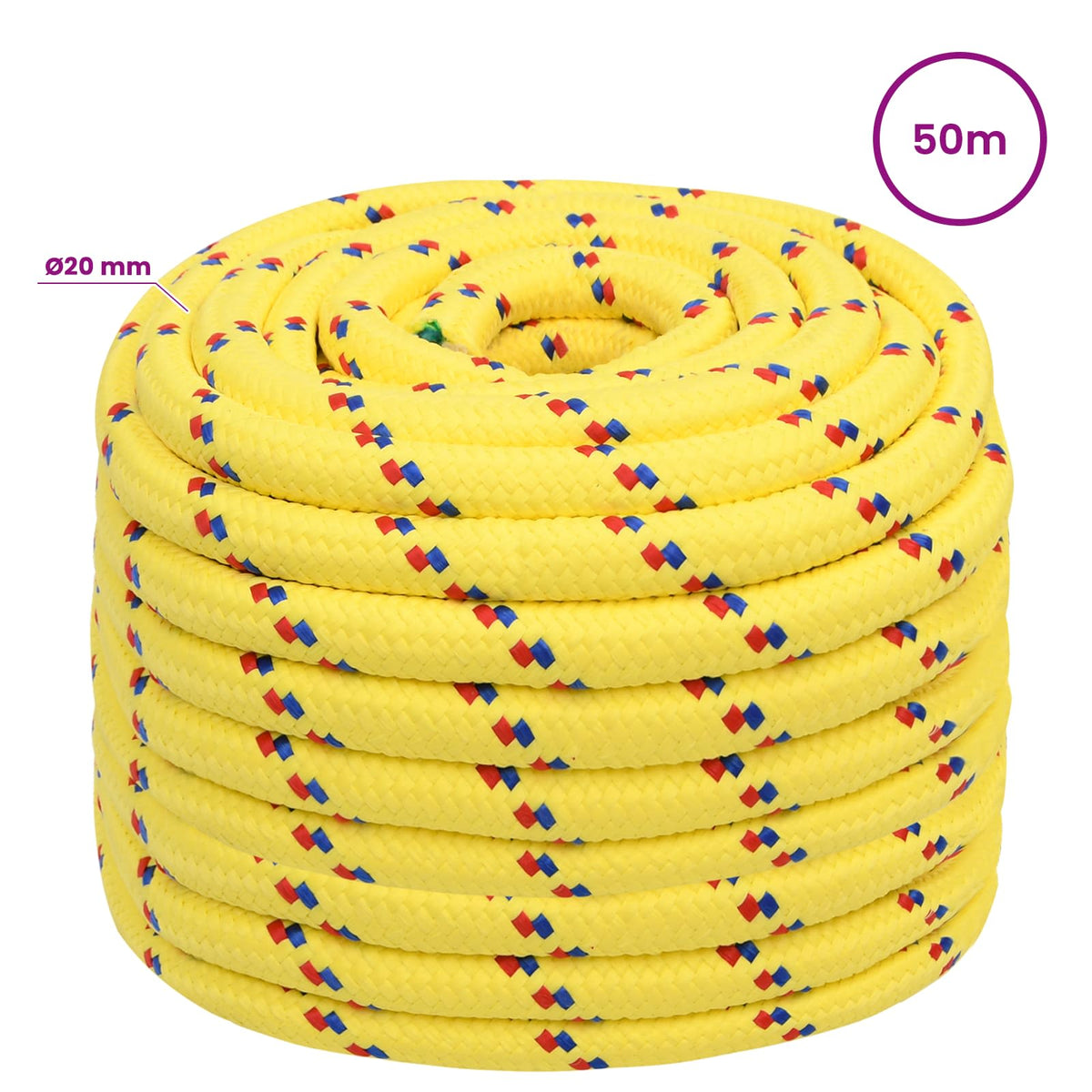 Multipurpose Utility Rope 20 mm 50 m Yellow PP 2400 kg Max Load