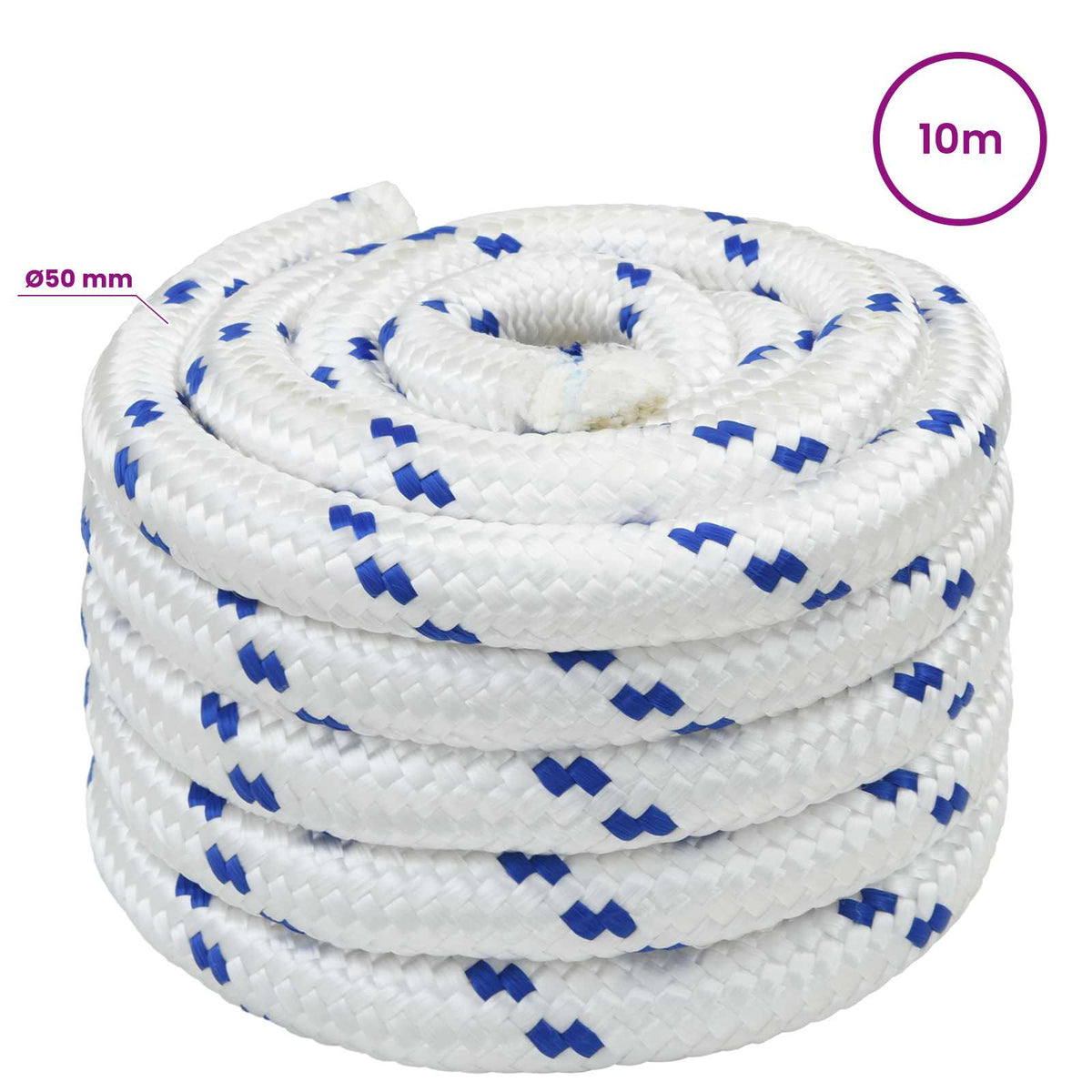 Multipurpose Utility Rope 50 mm 10 m White and Blue PP