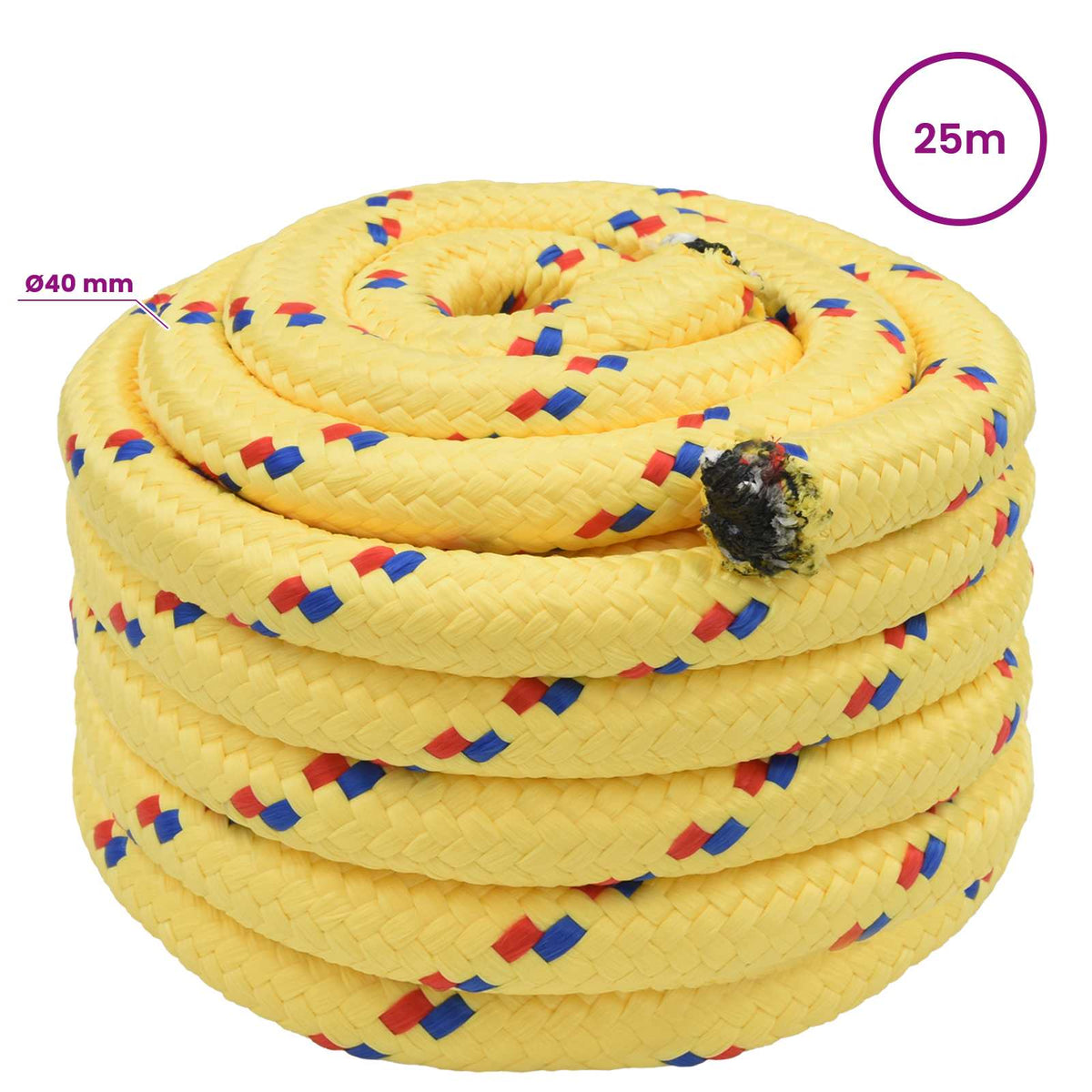 Multipurpose Utility Rope 40 mm 25 m Yellow PP 9600 kg Max Load