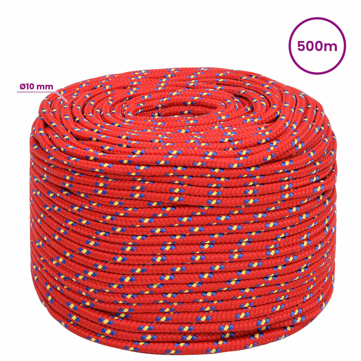 Multipurpose Utility Rope 10 mm 500 m Red PP 645 kg Max Load