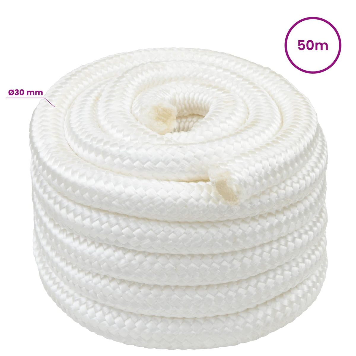 Multipurpose Utility Rope 30 mm 50 m White PP 5400 kg Max Load