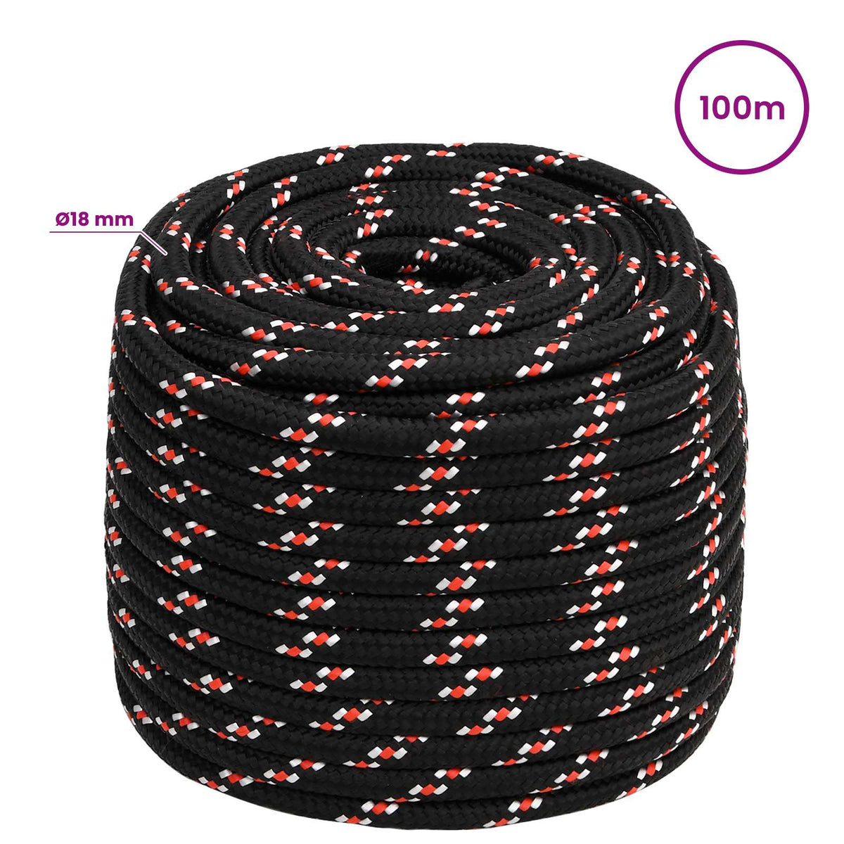 Multipurpose Utility Rope 18 mm 100 m Black and Red PP