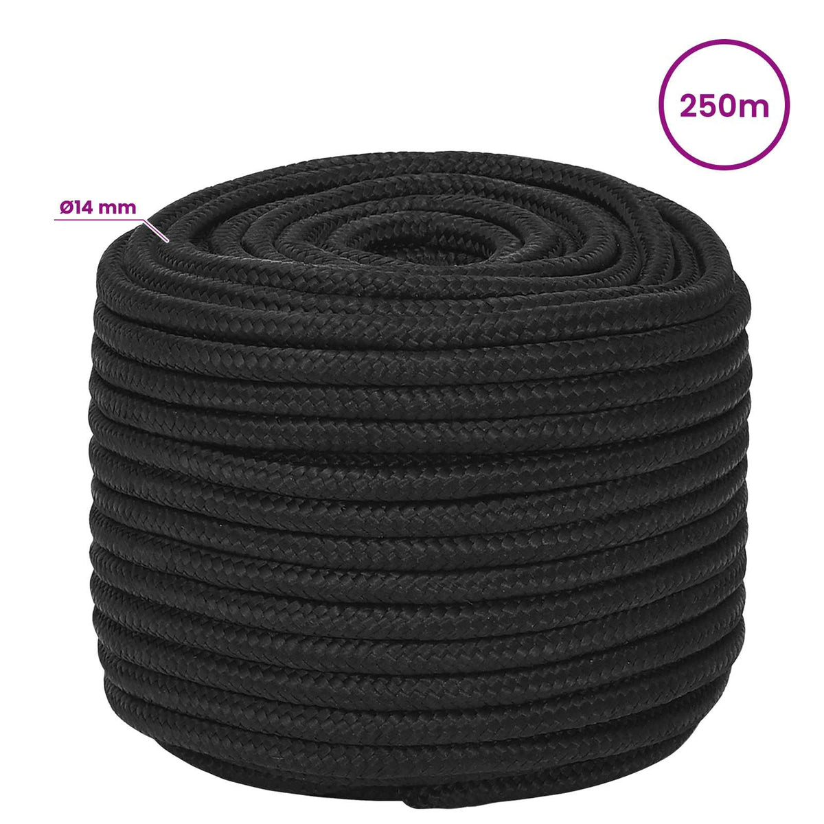 Multipurpose Utility Rope 14 mm 250 m Black PP 1275 kg Max Load