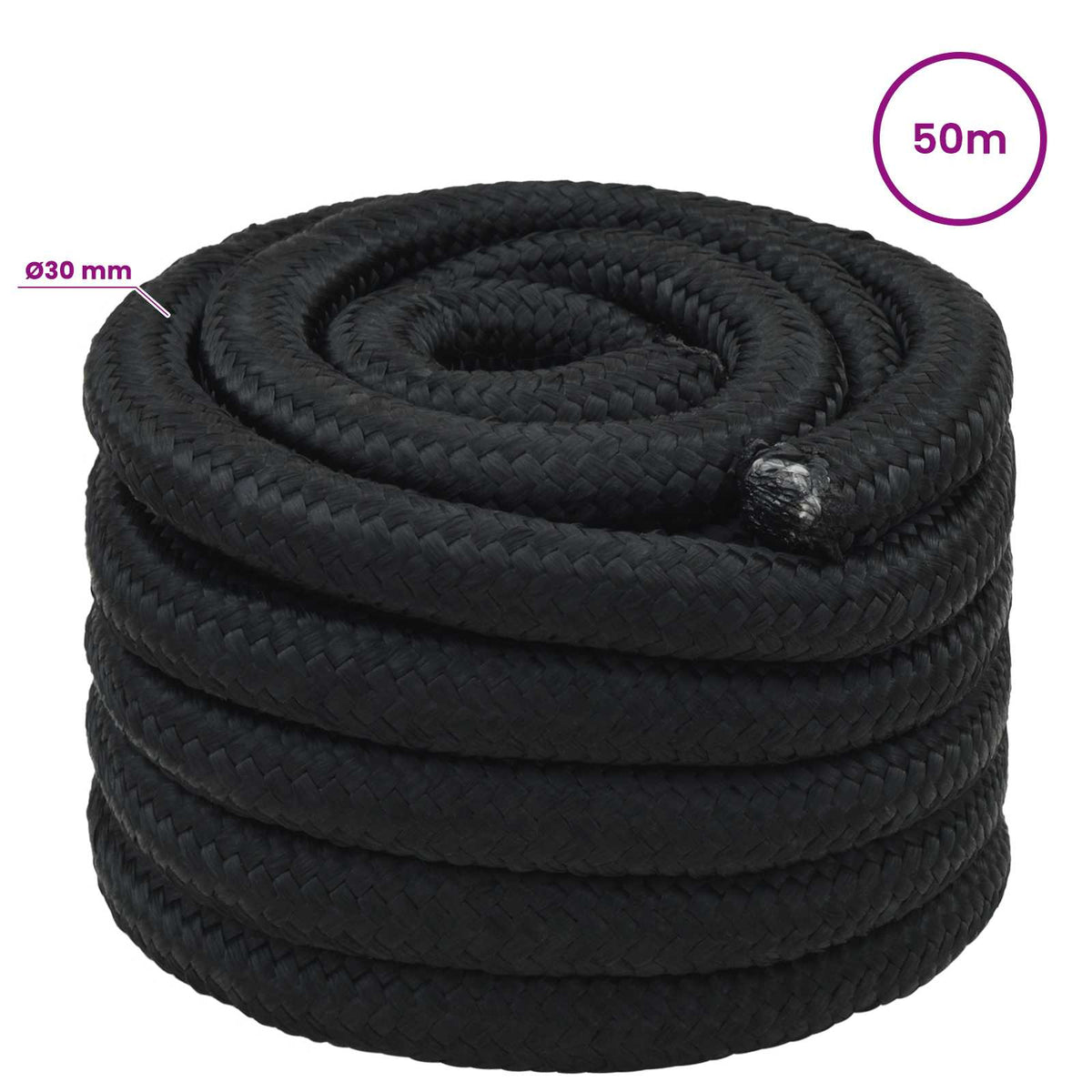 Multipurpose Utility Rope 30 mm 50 m Black PP 5400 kg Max Load