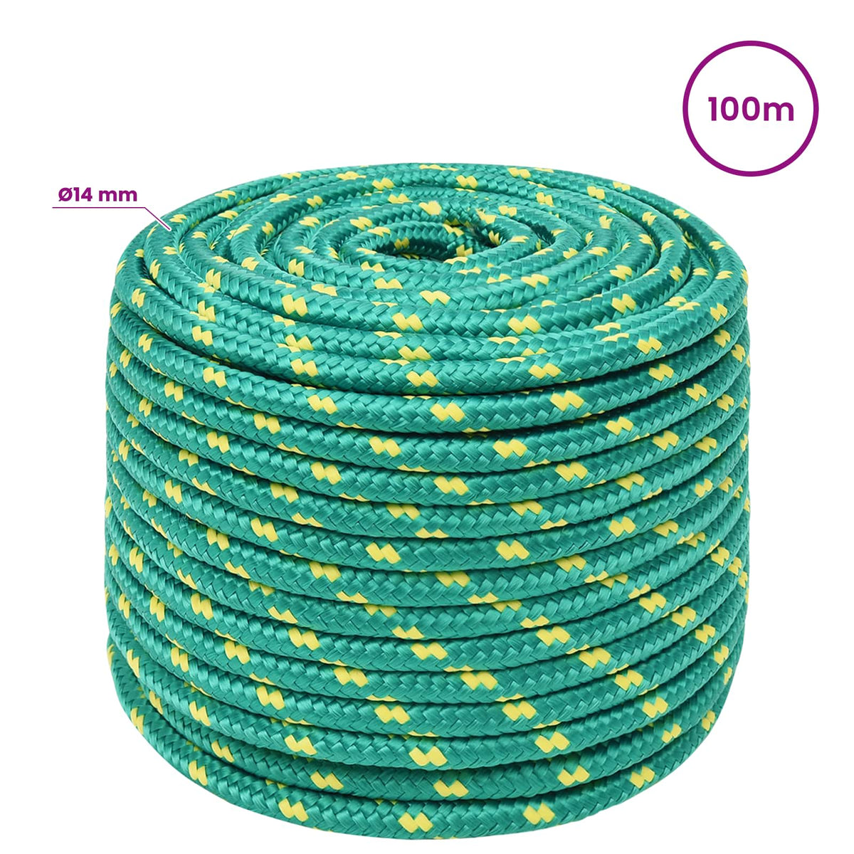 Multipurpose Utility Rope 14 mm 100 m Green PP 1275 kg Max Load