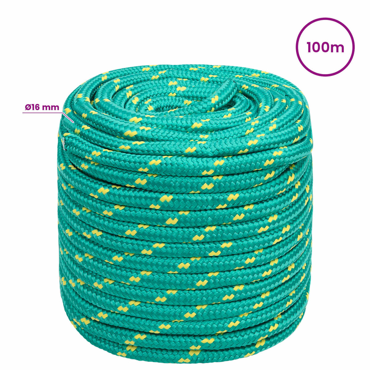 Multipurpose Utility Rope 16 mm 100 m Green PP 1560 kg Max Load