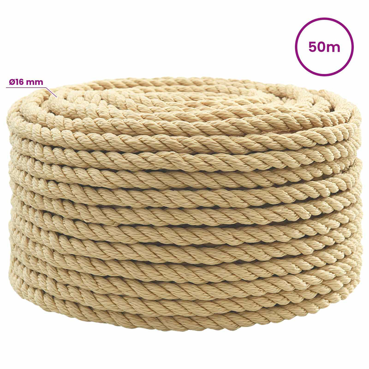 Multipurpose Utility Rope 16 mm 50 m Natural PP