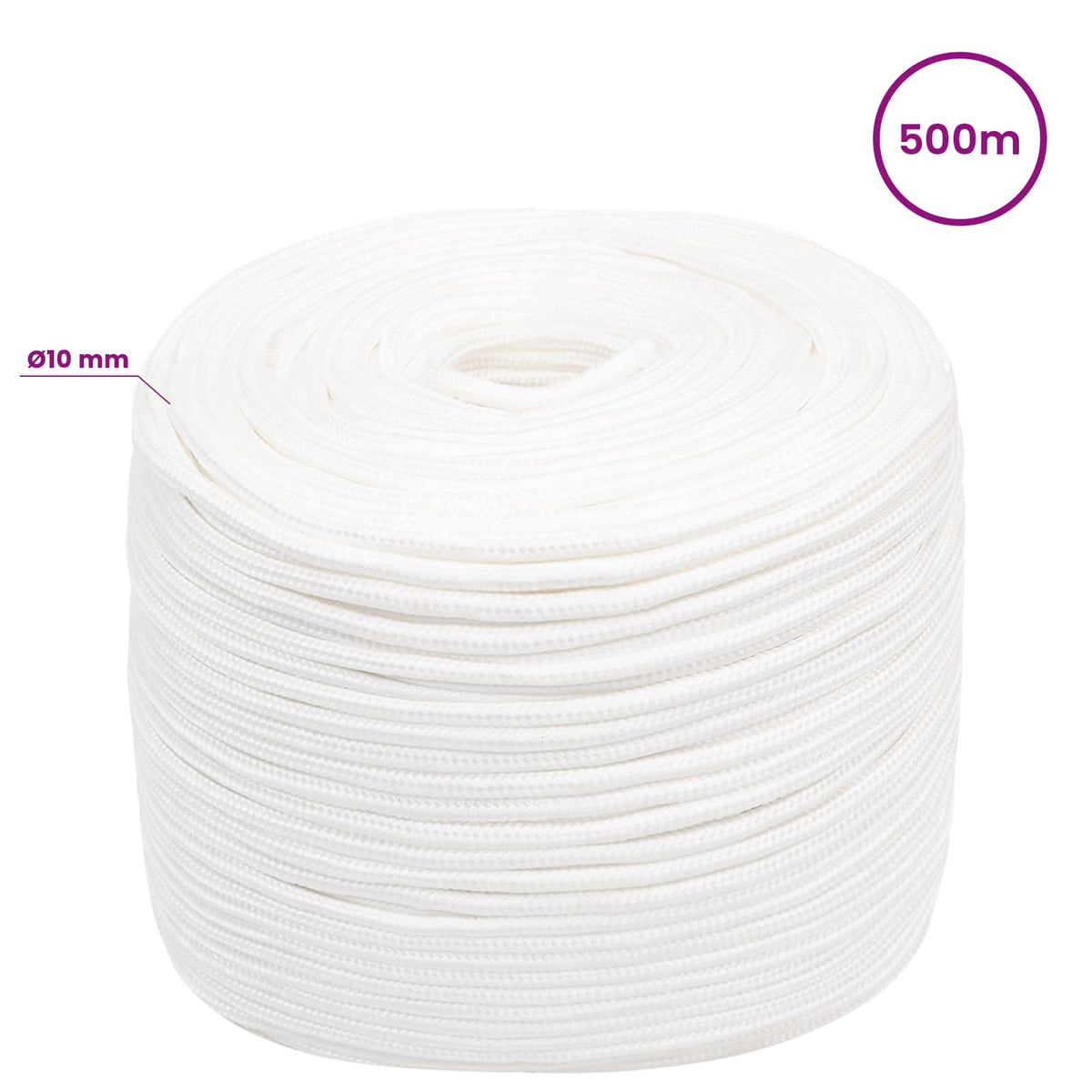 Multipurpose Utility Rope 10 mm 500 m White PP 645 kg Max Load