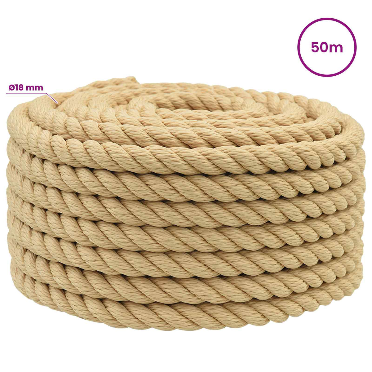Multipurpose Utility Rope 18 mm 50 m Natural PP